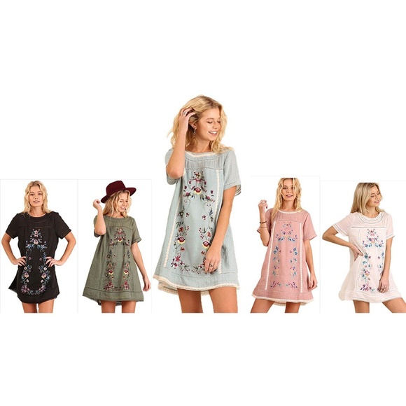 Off White Floral Embroidered Tunic Dress - Picture 4 of 5